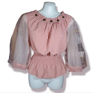 Zara Style sheer balloon sleeve Swiss dot S